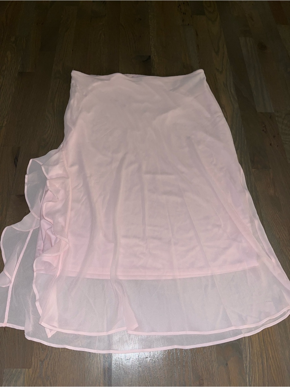 NWT Women’s Pink Mesh Ruffle Midi Skirt XXL Sheer Overlay Side Ruffle